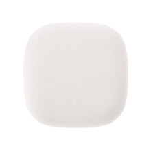 White square smoke alarm with rounded edges. It has a fabric covering to give it a smooth, sleek and stylish appearance. 