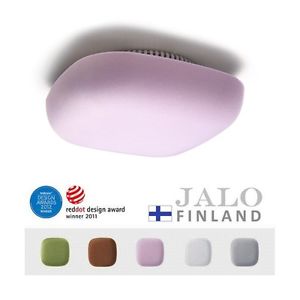 Dusty pink square smoke alarm with rounded edges. It has a fabric covering to give it a smooth, sleek and stylish appearance.